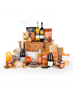 The Ultimate Hamper by Wheelers Luxury Hampers with a range of sweet treats, savoury and bottles of bubbly.
