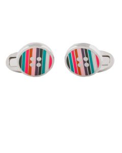 The Paul Smith silver and enamel striped button cufflinks.