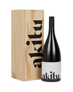 This is the Akitu A2 2016 Magnum Pinot Noir in a wooden box.