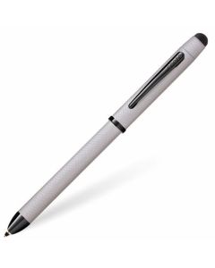 This Cross Tech3+ Brushed Chrome Multi-Function Ballpoint Pen has an engraved pattern all over with black trims to contrast.