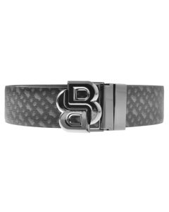 This BOSS 'B' Icon Reversible Leather Monogram Belt, Black has a shiny gunmetal buckle with the 'B' icon for subtle branding.