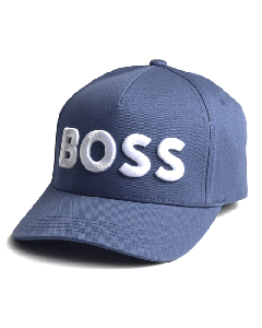 This BOSS Men's Sevile Logo Cotton-Twill Blue Cap has a raised logo on the front in white. 