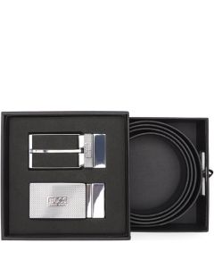 Reversible Black Leather Belt with Plaque & Pin Buckle By BOSS.