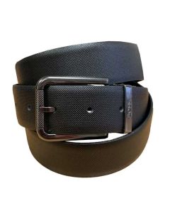 This Hugo Boss black leather belt comes with a silver branded buckle.