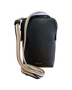 This Hugo Boss phone pouch comes with a black textured leather on the front.