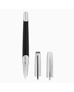 This S.T. Dupont Défi Millenium Black Lacquer Fountain Pen has chrome trims with the brand name engraved on the barrel.