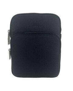 Hugo Boss cross body bag is made with with a grained black leather. 