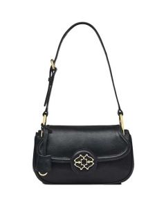 Radley small flapover shoulder bag is made from a black smooth leather. 