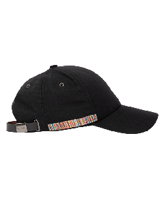 This Paul Smith Signature Stripe Trim Black Linen Cap has eyelets on the panels so it is breathable.