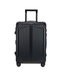Samsonite's Lite-Box Alu Spinner Black Carry On Case, 55 cm has a hard shell exterior with matching black spinner wheels, retractable handle and trims.