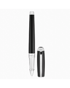 This S. T. Dupont Line D Black Lacquer & Palladium Rollerball Pen has the brand name going around the barrel. 