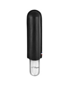 The S.T. Dupont black smooth leather and stainless steel single cigar case.