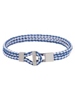 Hugo Boss braided bracelet is made with a blue and white woven material.