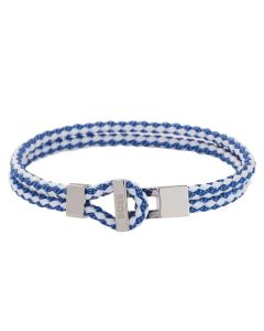 Hugo Boss braided bracelet is made with a blue and white woven material.