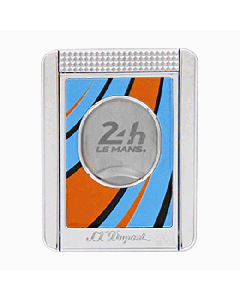 This 24H du Mans Blue & Orange Cigar Cutter Stand by S. T. dupont has a striped blue and orange design with the 24hr logo. 