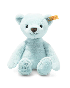 This Steiff My First Steiff Teddy Bear in Light Blue is great for newborns and young ones and is made with polyester. 