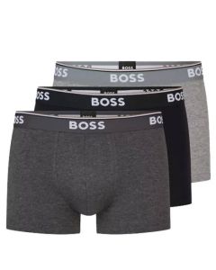 This 3-Pack of Stretch Cotton Trunks in Dark Grey, Light Grey & Black was designed by BOSS. 
