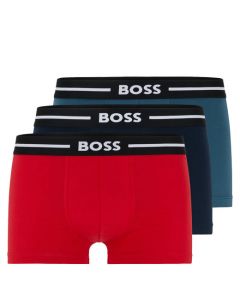 These 3-Pack of Stretch Cotton Trunks in Red, Navy & Teal are designed by BOSS. 