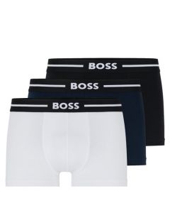 This 3-Pack of Stretch Cotton Trunks in White, Navy & Black is designed by BOSS. 