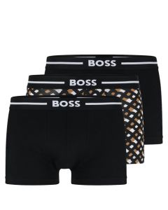 This 3-Pack of Stretch Cotton Trunks in Black & Mustard are designed by BOSS. 
