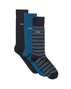 Pack of 3 Dark Blue Regular Length Socks designed by BOSS.