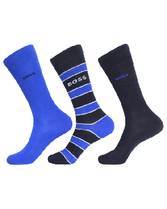 Pack of 3 Novelty Blue Cotton Socks By Boss UK Size 6-11