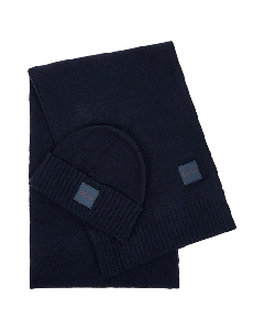 Navy Andreas Wool Hat & Scarf Set By BOSS