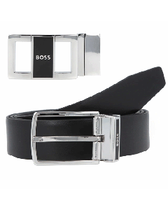 BOSS Reversible Leather Belt with Plaque & Pin Buckle