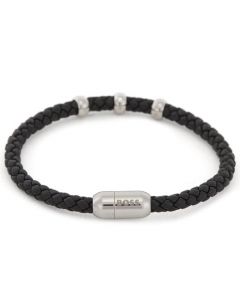 Black Beryl Braided Leather Bracelet designed by BOSS.