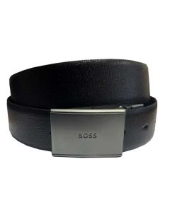 The Hugo Boss Gemmy leather belt comes with a textured black leather on one side.