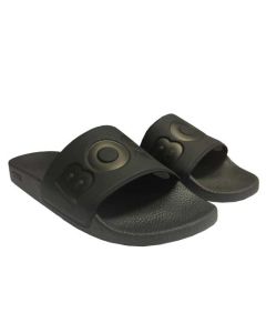 This pair of BOSS black sliders come with the logo printed on the front loop.