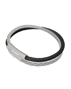 Braided Black Leather & Silver Twist Bracelet