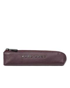 This burgundy pen case has been designed by hugo boss.