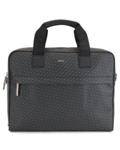 A Black Monogram Print Byron Document Case designed by BOSS.