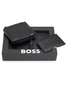 BOSS' Logo Plate Grained Leather Wallet & Card Holder Set comes in a branded gift box that neatly presents the items with a clear top.