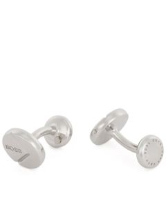 These Silver Engraved Logo Play Cufflinks have been designed by BOSS. 