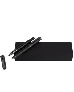 This Gun Grey Formation Herringbone Ballpoint & Rollerball Pen Set has been designed by Hugo Boss. 
