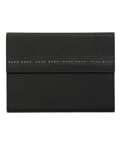 This Hugo Boss Ribbon A5 Black Folder has a rubberised effect.