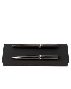 This is the gun metal grey gear metal hugo boss pen set packaging.