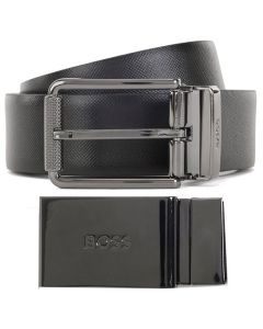 Giontin Black Reversible Belt with Interchangeable Plaque & Pin Buckles designed by BOSS.