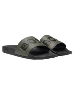This pair of BOSS sliders come with a black base and green top part, featuring the logo on the top.