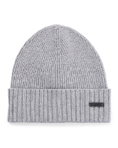 Grey Ribbed Knit Wool Beanie Hat