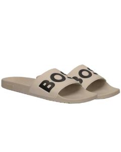 This pair of BOSS sliders come in a beige colour and has the logo on the top.