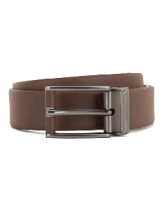 BOSS Gunmetal Buckle Ofelix Brown Leather Reversible Belt 