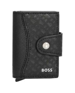 This BOSS black leather card holder comes with the monogram printed on the leather.