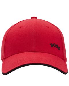 This Red Adjustable Cap with Contrast Logo & Tipping is designed by BOSS. 