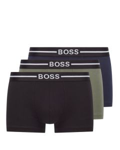 These are the 3-Pack of Organic Cotton Trunks in Black, Khaki & Blue designed by BOSS.