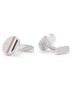 These BOSS Three Signature Stripe Round Cufflinks are made with brass and enamel. 