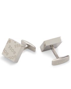These Silver Engraved Logo Square Cross Cufflinks are designed by BOSS. 