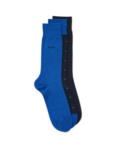 These Pack of 3  Blue & Navy Plain & Spotted Cotton Socks were designed by BOSS. 